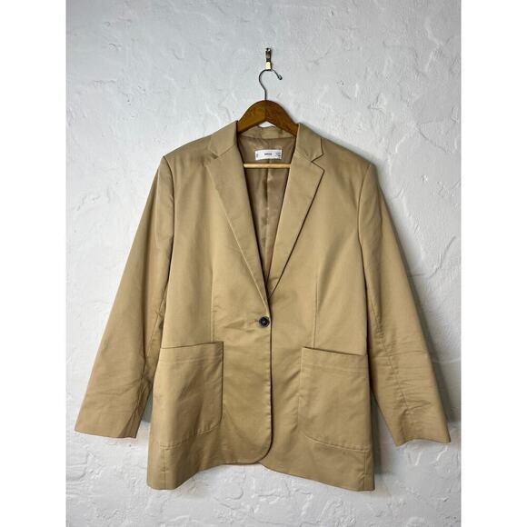 Jackets & Blazers - MNG Chic Tan Oversized Blazer with Single-Button Closure - Women's Size  M